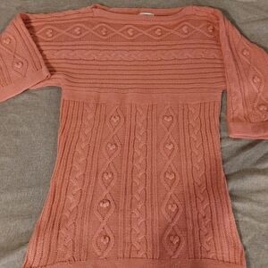 Dressbarn Knitted Tunic Sweater 3/4 Length Sleeves Salmon Pink Woman's XL